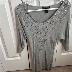 White House Black Market Gray Embellished Tunic